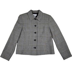 Vintage Pendleton Wool black/white/tan houndstooth button blazer jacket size 10